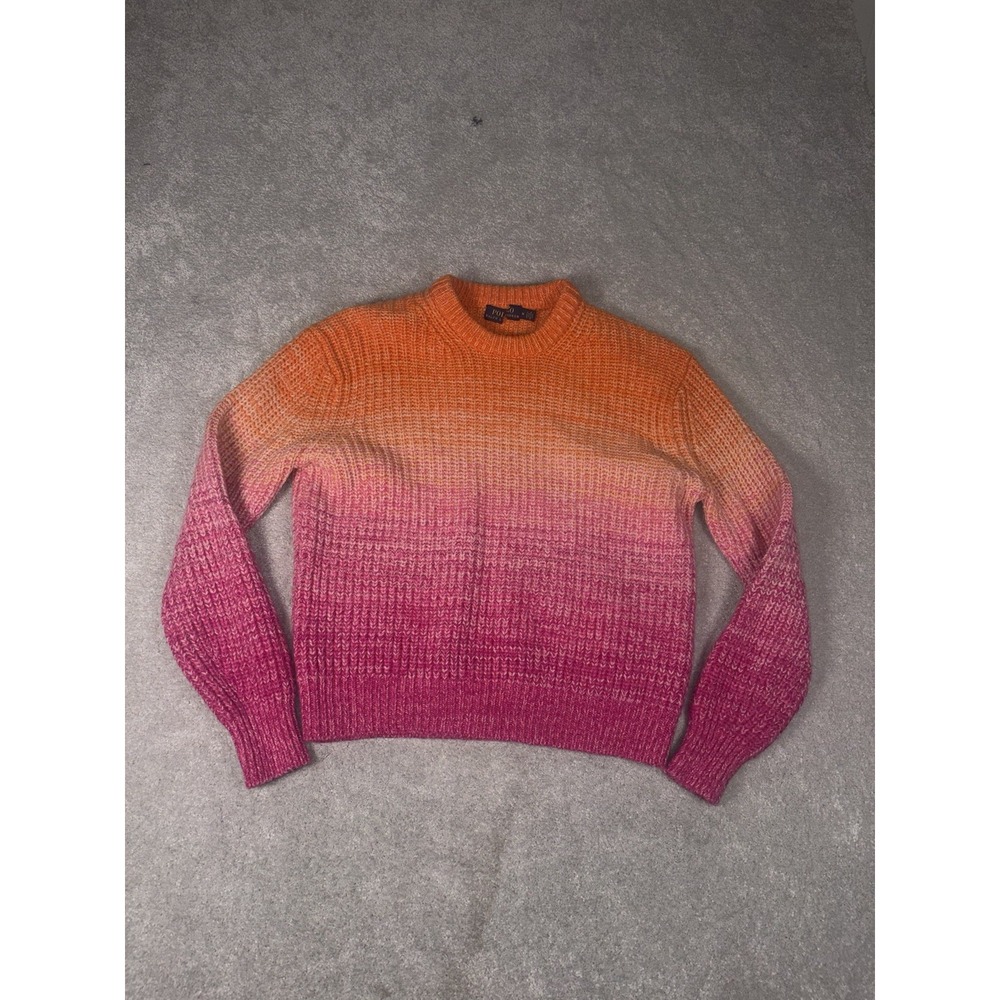 Polo Ralph Lauren Ombré Wool-Cashmere Blend Crewneck Sweater orange pink women M - Picture 3 of 10